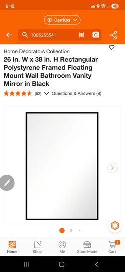 Home Decorators Collection
Home
26 in. Wx 38 in. H Rectangular
Polystyrene Framed Floating
Mount Wall Bathroom Vanity
Mirror in Black