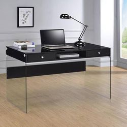 Modern Desk With Glass And Black Finish! Super Sleek! SALE!