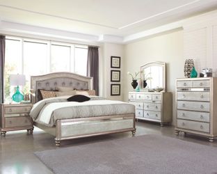 Metallic Platinum Button Tufted 4 Piece Bedroom Set -Queen or King (NO CREDIT CHECK FINANCING AVAILABLE)