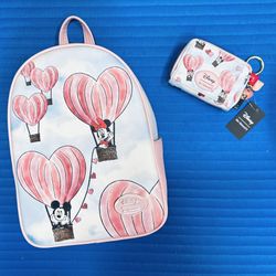 Her Universe (similar to Loungefly) Disney Mickey and Minnie Valentine Mini Backpack and Matching Wallet - NWTs  Smoke Free Home  Price is Firm   See 