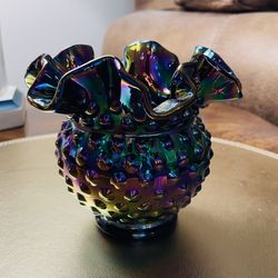 Vintage Rare Fenton Carnival Glass Purple Hobnail Vase