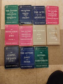 partial set of 11 vintage hardcover volumes from The Daily Study Bible Series by renowned author and scholar William Barclay