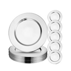 Vesici 12 Pcs Silver Stainless Steel Charger Plates 13 Inch Round Metal Charger Plates Bulk Mirror Elegant Charger Luxury Table Decor for Wedding Dinn