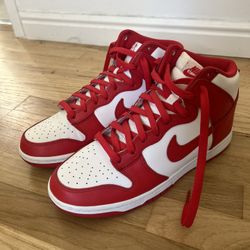 Red and White High Top Nikes (Men 8.5)