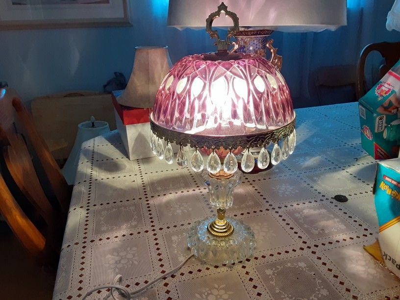 This Is A Very GORGEOUS LOOKING VINTAGE ALL Glass LAMP  REALLY NEAT  PURPLE 17INCHES TALL 