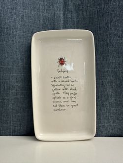 Rae Dunn Ladybug Trinket Tray Ivory Ceramic Magenta Artisan Collection 9"x5.5"