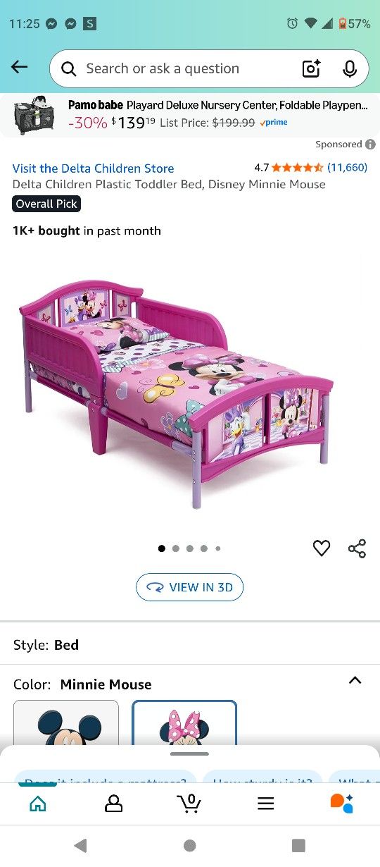 Minnie Mouse Toddler Bed w/ Mattress 