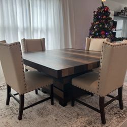 Huge 63”x63” Wood Table With 4 Chairs