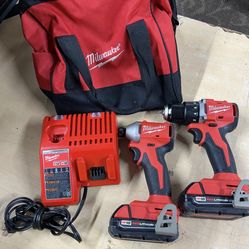 2 PC COMBO KIT, TOOLS-POWER MILWAUKEE NO CHARGER IMPACT AND DRILL 3650-20