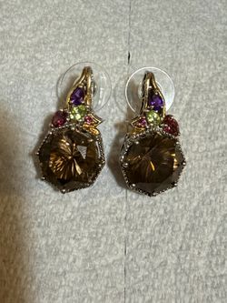 STS 925 Sterling Silver Multicolor Gemstone Post Earrings