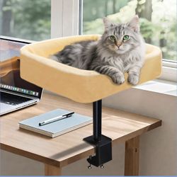 Cat Desk Bed, Sturdy Cats Bed for Desk with Washable Cover, Dual-Sided Breathable Summer & Winter, Comfortable Soft Pet Nest Bed with Reinforced Steel