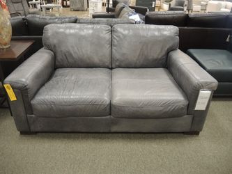 Toscano Medici Leather Track Arm Loveseat - Gray | Small Sofa | Two-Seat Couch