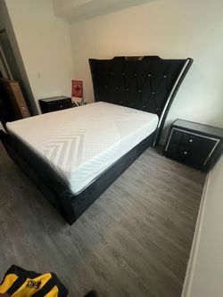 BLACK VELVET BED W/ EXTRA TALL LED HEADBOARD 🖤😍🖤