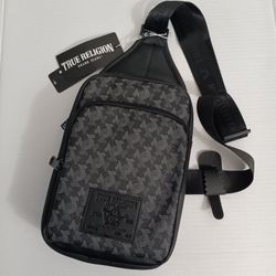 True Religion Men’s Monogram Sling Bag Leather Black/Grey 