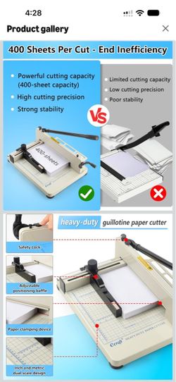 Heavy Duty 12" Guillotine Paper Cutter - 400 Sheet Capacity,Solid Steel with HSS Blade,Industrial Commercial Trimmer for Office,School,Print Shop,Safe