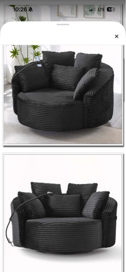 Black Oversized Round Swivel Chair
