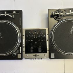 Pair Reloop RP7000MK2 Turntables Numark M3 Mixer Pair M-Audio 5” Monitors