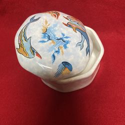 4 Inch Handmade In Greece Ceramic Greek White Pottery Ocean Design Jewelry Box Imported From Greece 