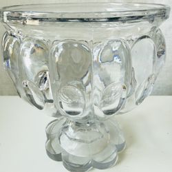 Vintage Pressed Glass 6” Mid-Century American Pedestal Compote Candy Dish, Thumbprint Pattern, Scalloped Foot  
