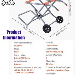 😀 Happybuy Portable Table Saw Stand, 350 lbs Capacity, Foldable with Rolling 8-Inch Rubber Wheels, Heavy-Duty Build for Easy Storage