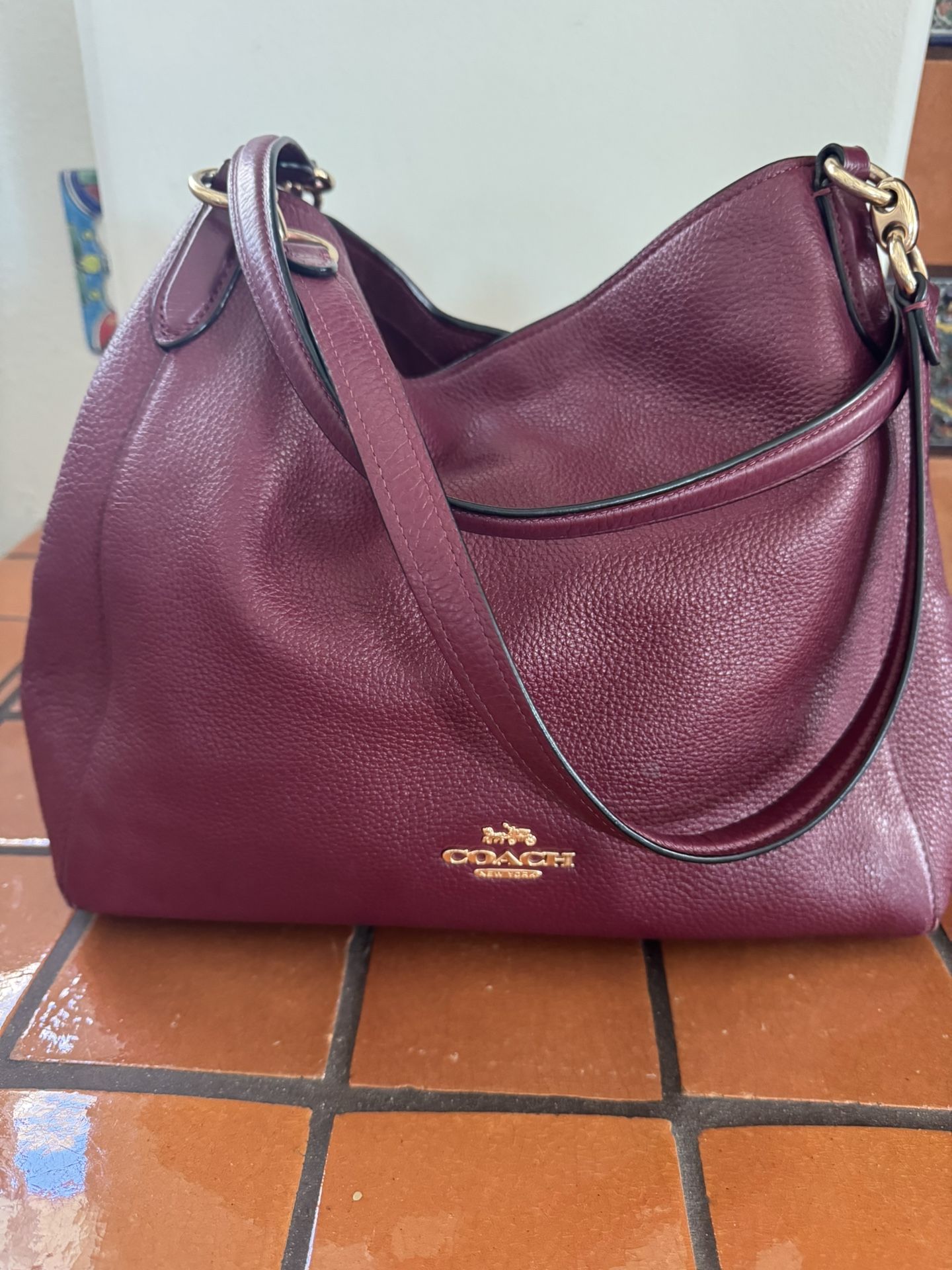 Coach Lexy Maroon Pebble Leather Shoulder Bag