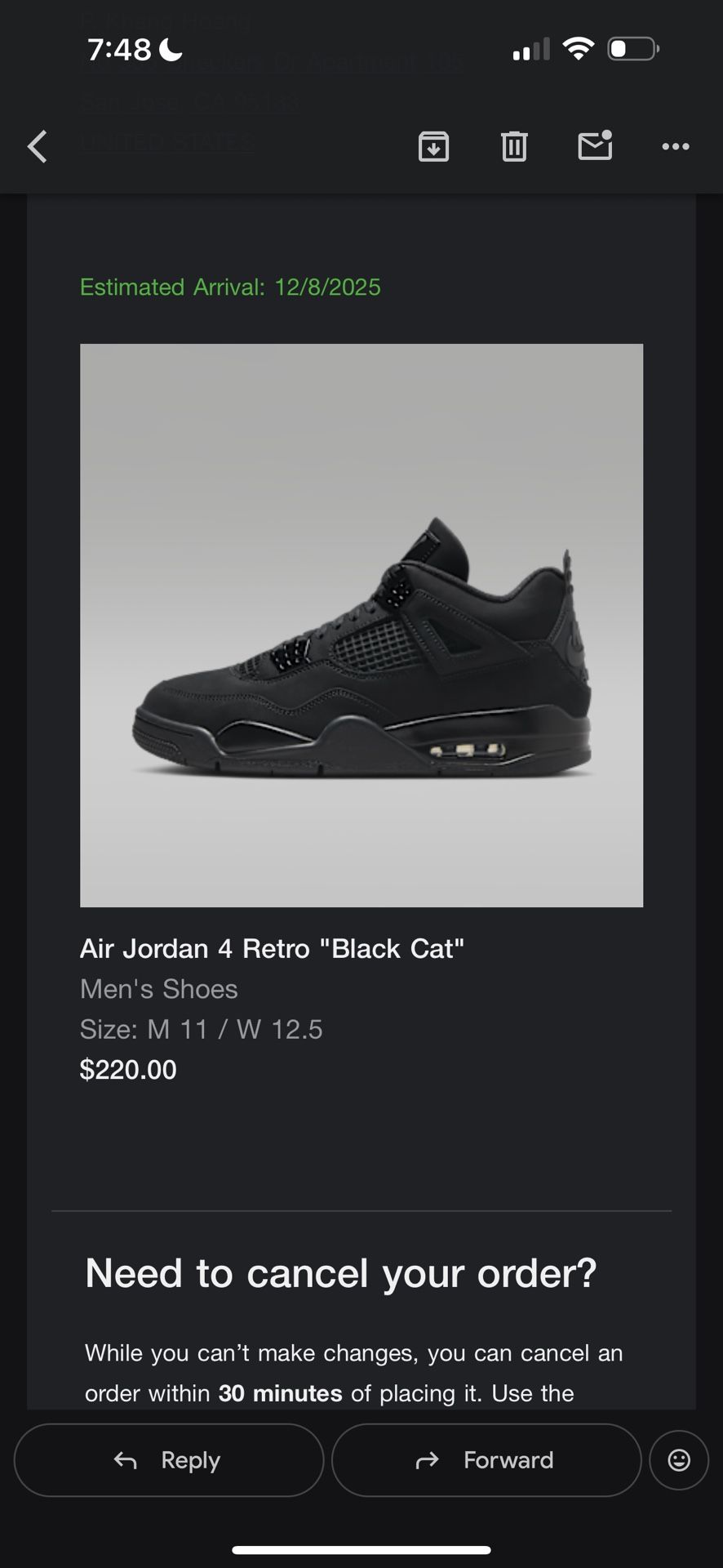 Nike Air Jordan 4 Retro Black Cat Size 11.5 and 11 US !! Read Description❤️ 