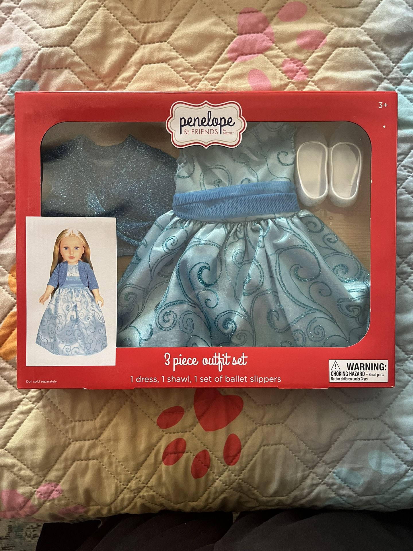 Penelope & Friends 3 Pc Outfit Set (Blue Dress)