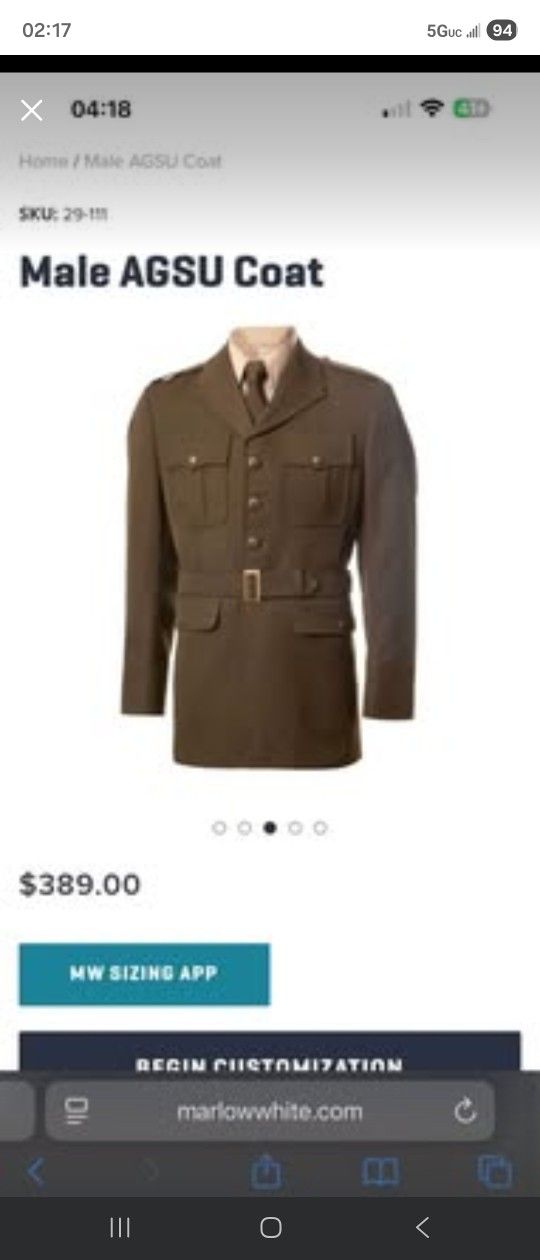 Men's AGSU Classic Cut U.S. Army Service Coat