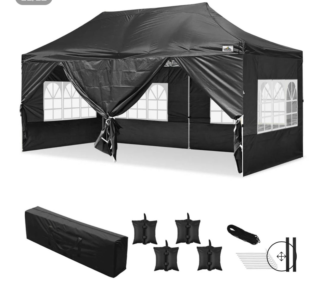 10x20' Easy Pop Up Canopy with Removable Sidewalls Waterproof Folding Wedding Party Tent Outdoor Black