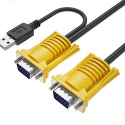 10ft USB VGA 2in1 KVM Cable for VGA KVM Switch (1pack, Yellow)