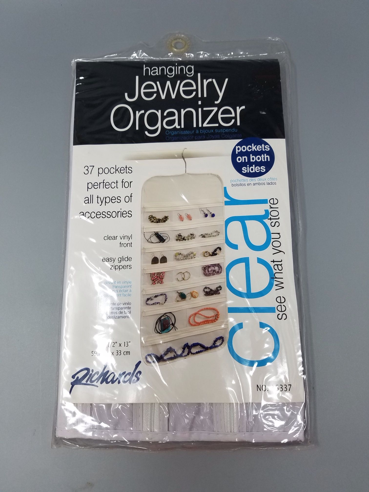 NEW 37 Zipper Pockets Double Sided Jewelry & Accessories Hanging Closet Organizer - $12 Each