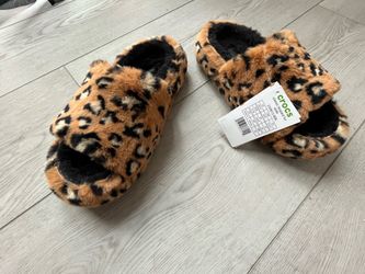 Crocs Leopard Fur Slides