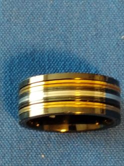 Ring ( Black Tungsten with 3 lines of 14K gold lines size 61/2