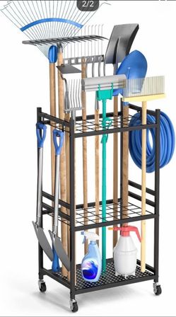 Garden Organizer With Wheels, Yard Tower Rack for Garage Storage, Up to 35 Long-