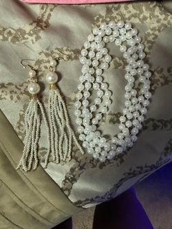 Pearl Beaded Necklace and Tassel Earring Set