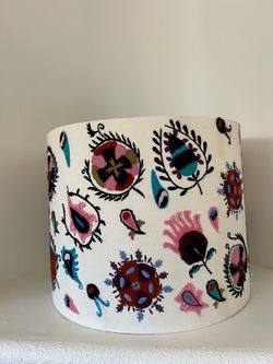 Anthropologie Embroidered Floral Fabric Drum Lamp Shade
