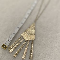 Long Gold Fringe Dangle Necklace 