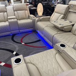 Beige Power 3pc Living Room Recliner Sofa set