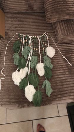 Macrame Leaf Wall Hanging with Wooden Beads