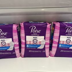 Poise Pads 60 count all 3 x $10