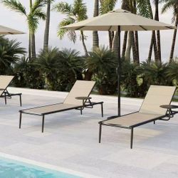 2 PCs Outdoor Chaise Lounge Chair with Textilene