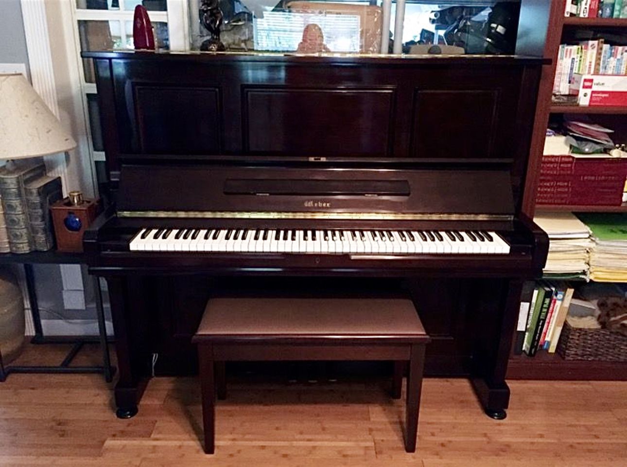 Weber professional upright piano w/ bench & dehumidifier