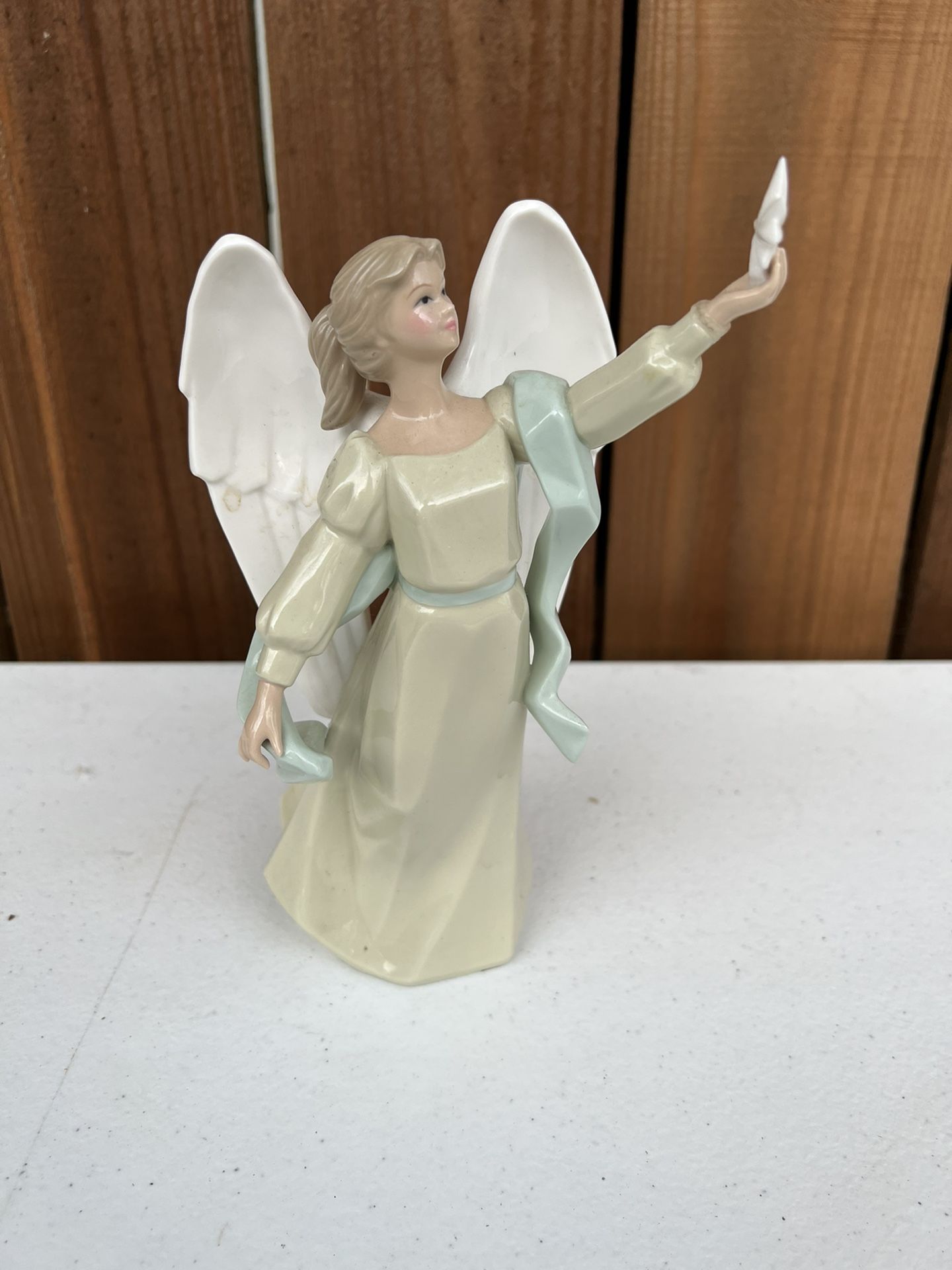 Vintage Hallmark Porcelain Light Green Angel Holding Star