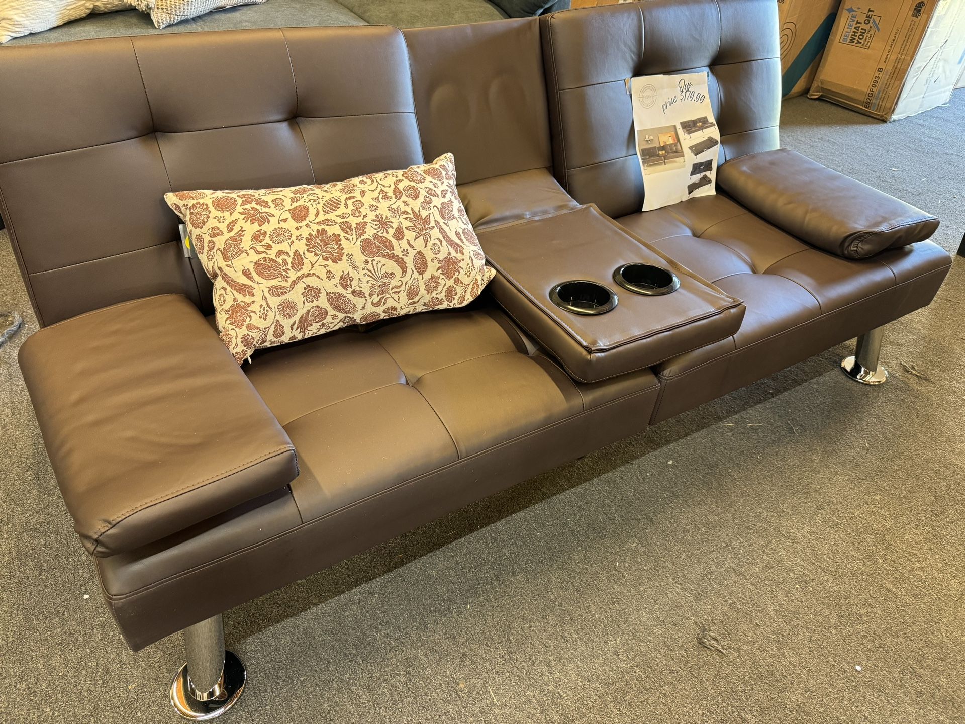 Brown Futon Sofa New Assembled