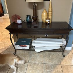 Wood and iron entry way table