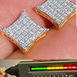 14k Gold Over Real 925 Sterling Silver Iced MOISSANITE  Square Kite Earrings 