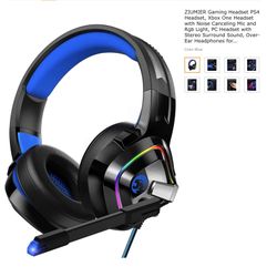 ZIUMIER Gaming Headset PS4 Headset, Xbox One Headset with Noise Canceling Mic and Rgb Light, PC Headset with Stereo Surround Sound, Over-Ear Headphone