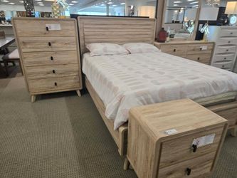 New biege wooden Queen bedroom set