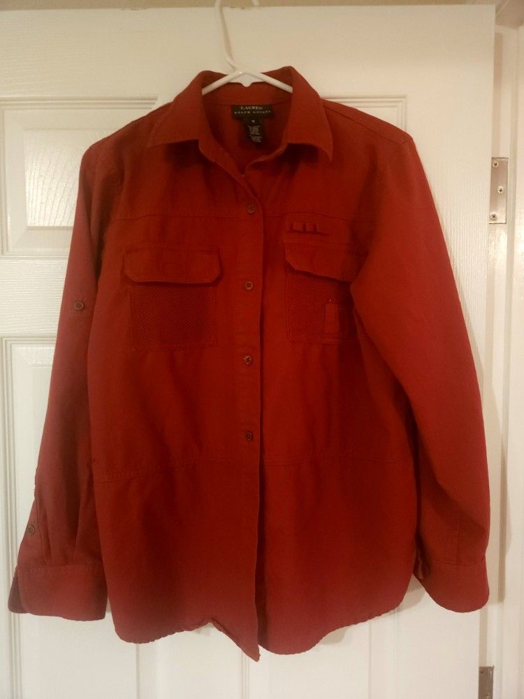 Vintage Women's (Ralph) Lauren Dark Red Button Up Size M
