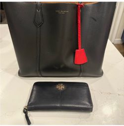 Tori Burch Black Perry Leather Tote and Wallet
